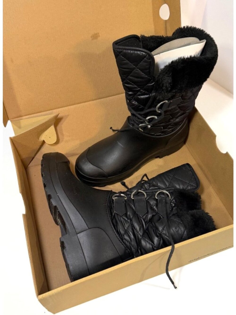 Dirty Laundry Women's Snow Boots Black Quilted Size 8 Faux Fur Lace-Up Winter - Picture 4 of 6